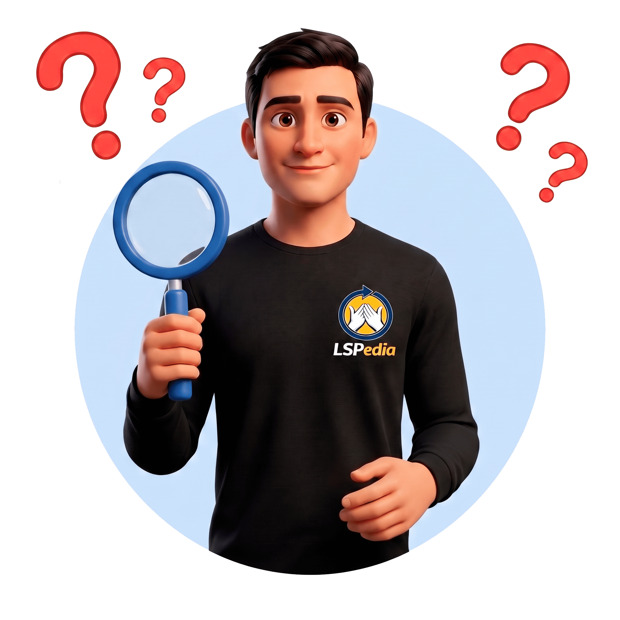Personaje de LSPedia sosteniendo una lupa